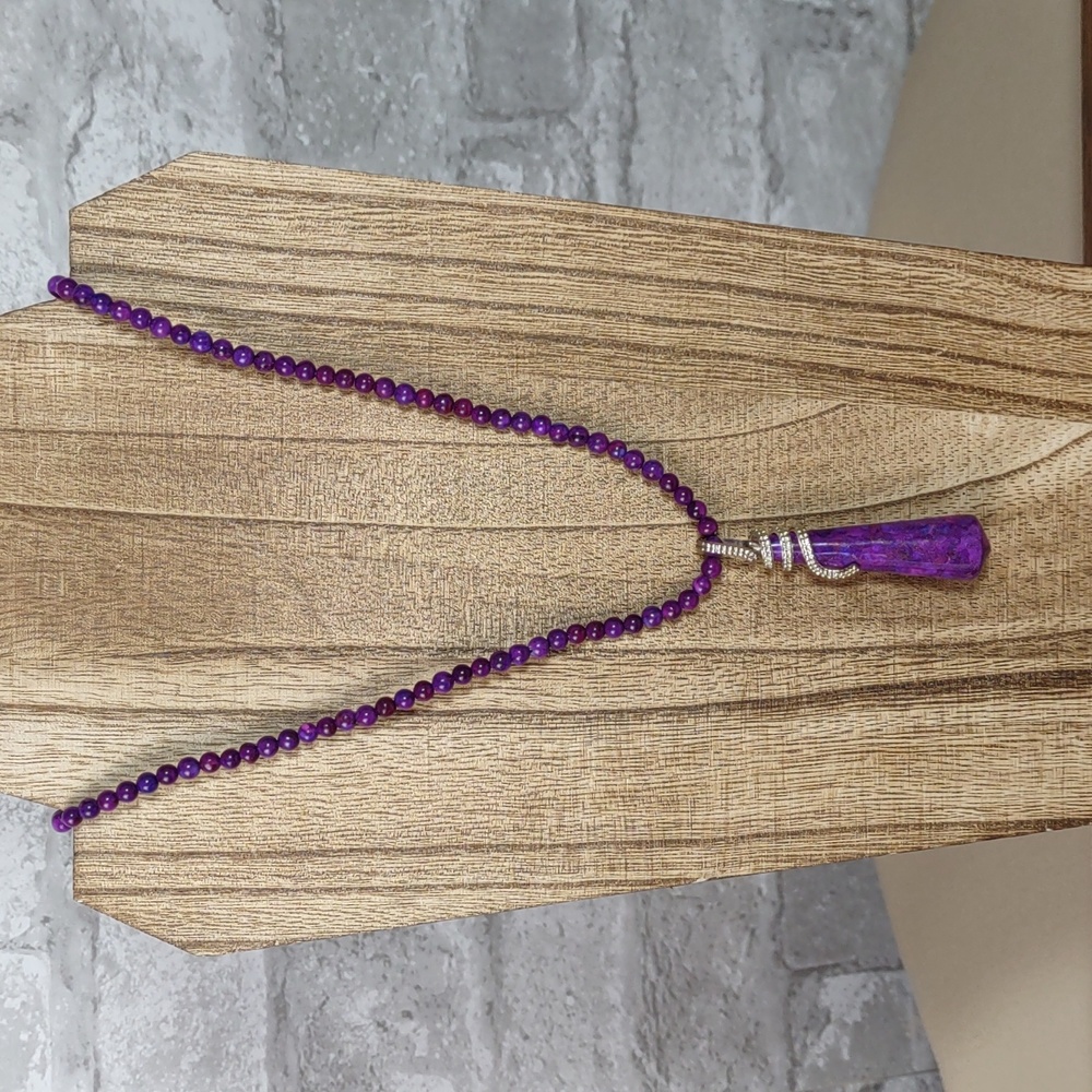 Jay King Purple Turquoise Bead Necklace w/Sterling Silver Wrapped Pendant